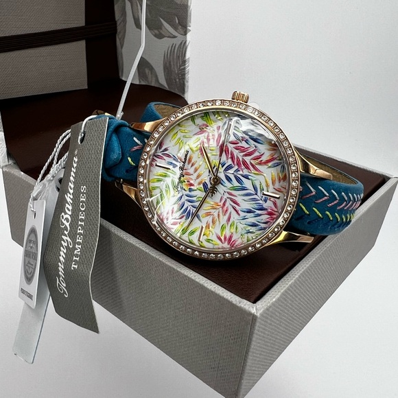 NIB Tommy Bahama Swarovski Collaboration Rose Gold Floral Double Wrap Watch - Picture 4 of 12